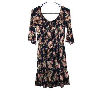 Shiella‎ Rose Navy Floral Print Off Shoulder Ruffle Tiered Dress Size M